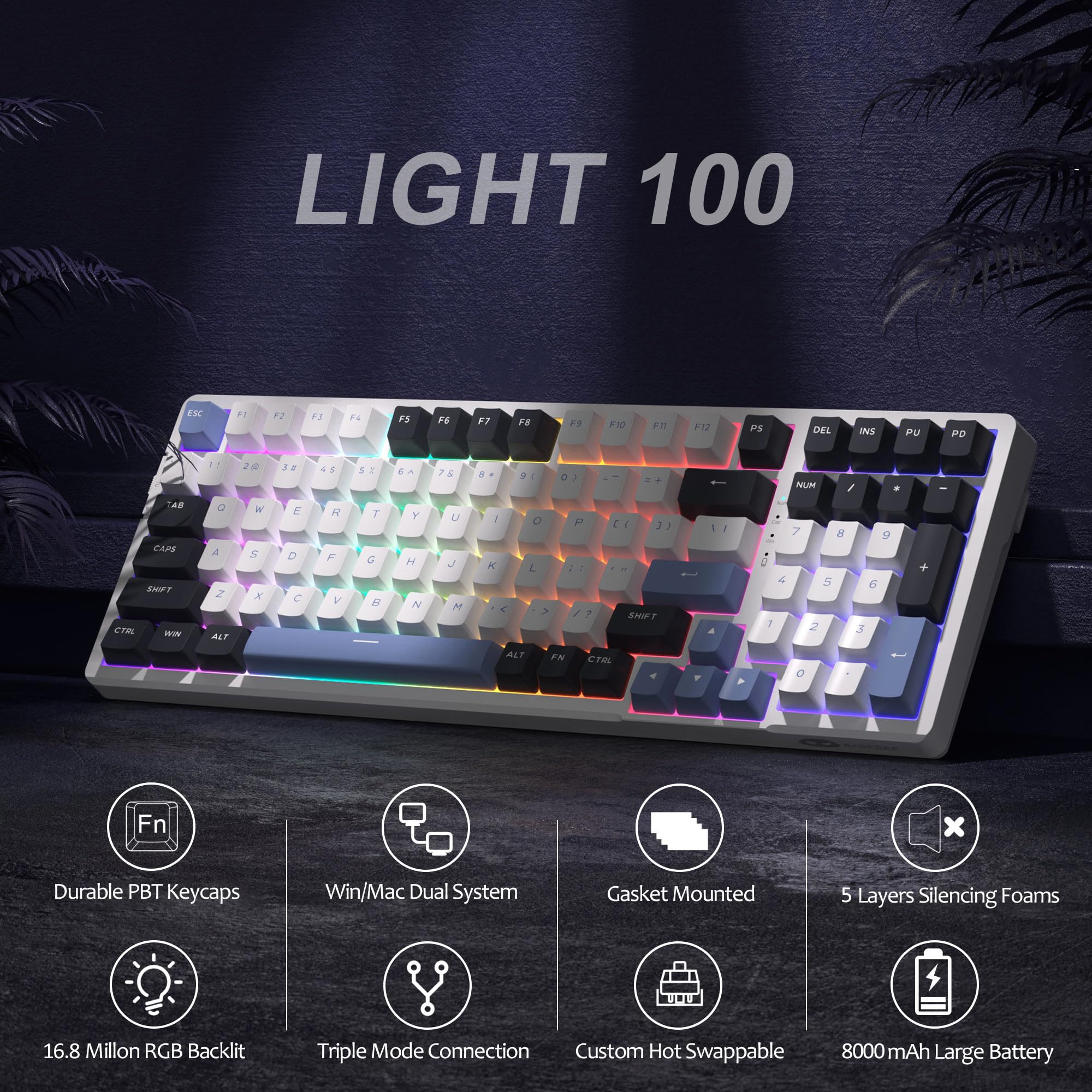 LIGHT100 Wireless Creamy Keyboard (8000mAh)