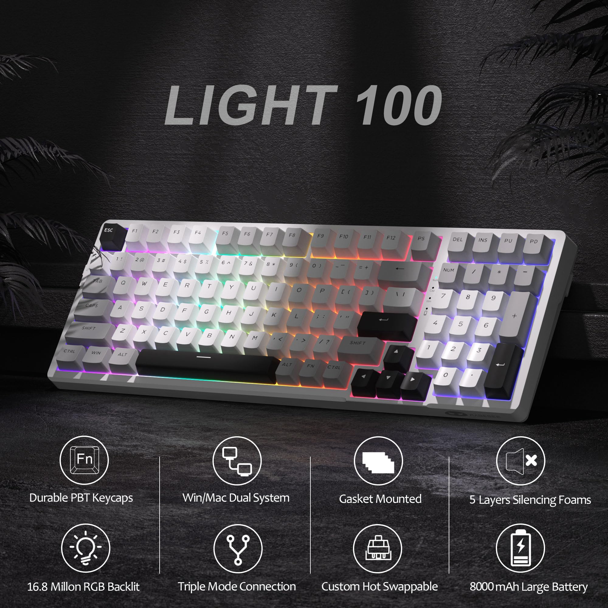 LIGHT100 Wireless Creamy Keyboard (8000mAh)