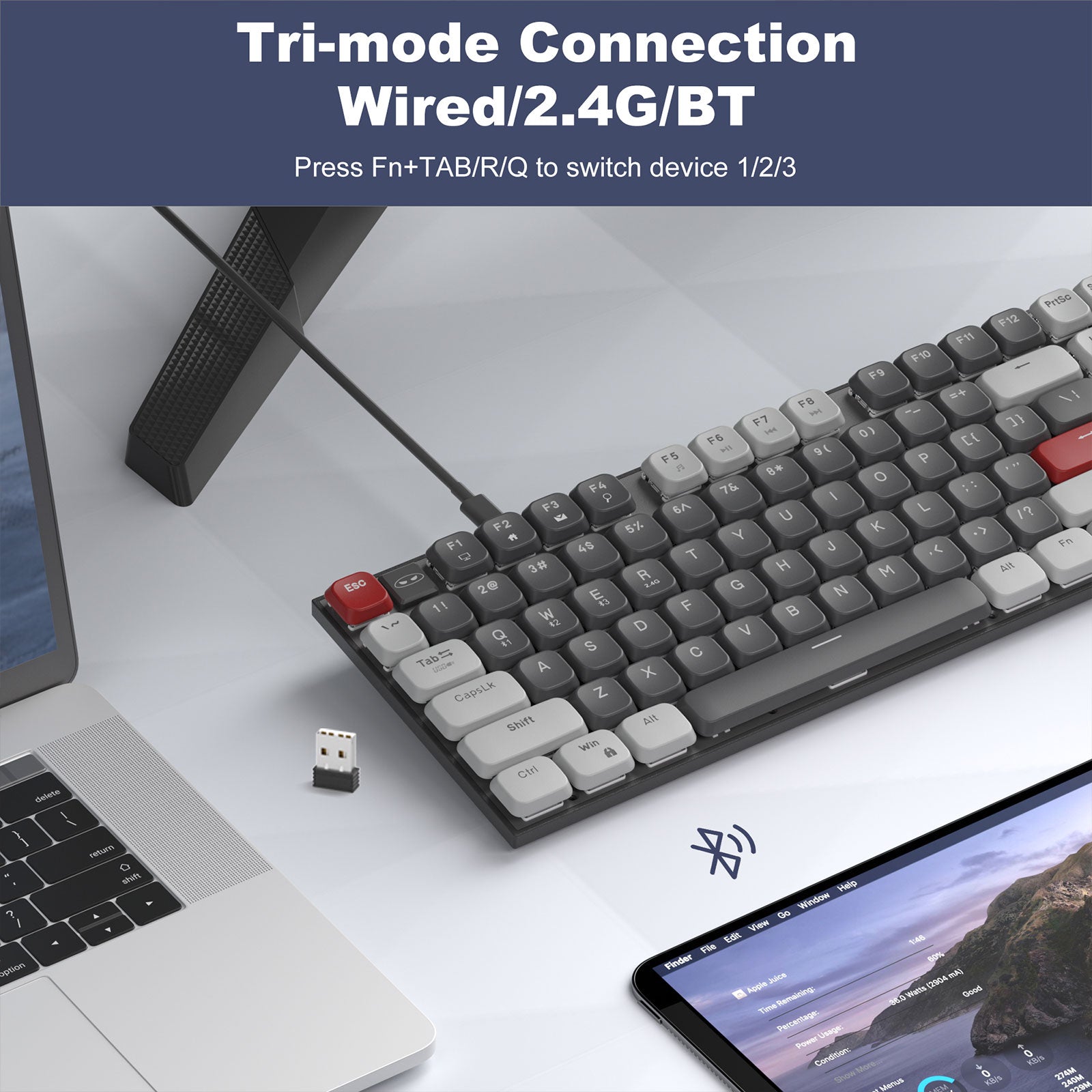 Moon104 Gray Wireless Mechanical Keyboard (3000mAh)